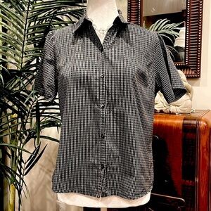 Geoffrey Beene Sport black/cream S short sleeve button up shirt with chest  dart